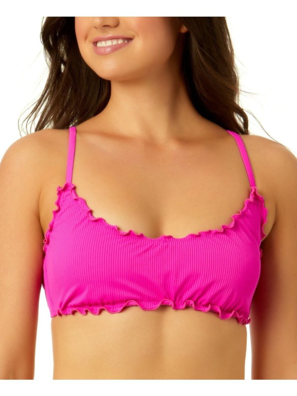 Salt + Cove Womens Juniors Ruffle Trim Bralette Bikini Top Pink Size L NWT